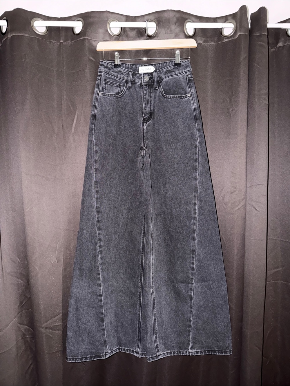 High-Waist Washed Black Wide Leg Jeans
